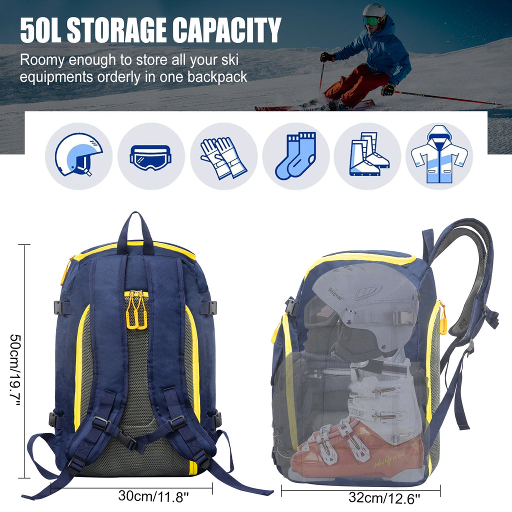 50L Ski Boot & Helmet Backpack – Waterproof Travel Snow Bag